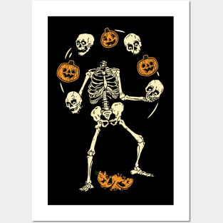 Halloween Skeleton Juggling Skulls & Pumpkins - For Jugglers Posters and Art